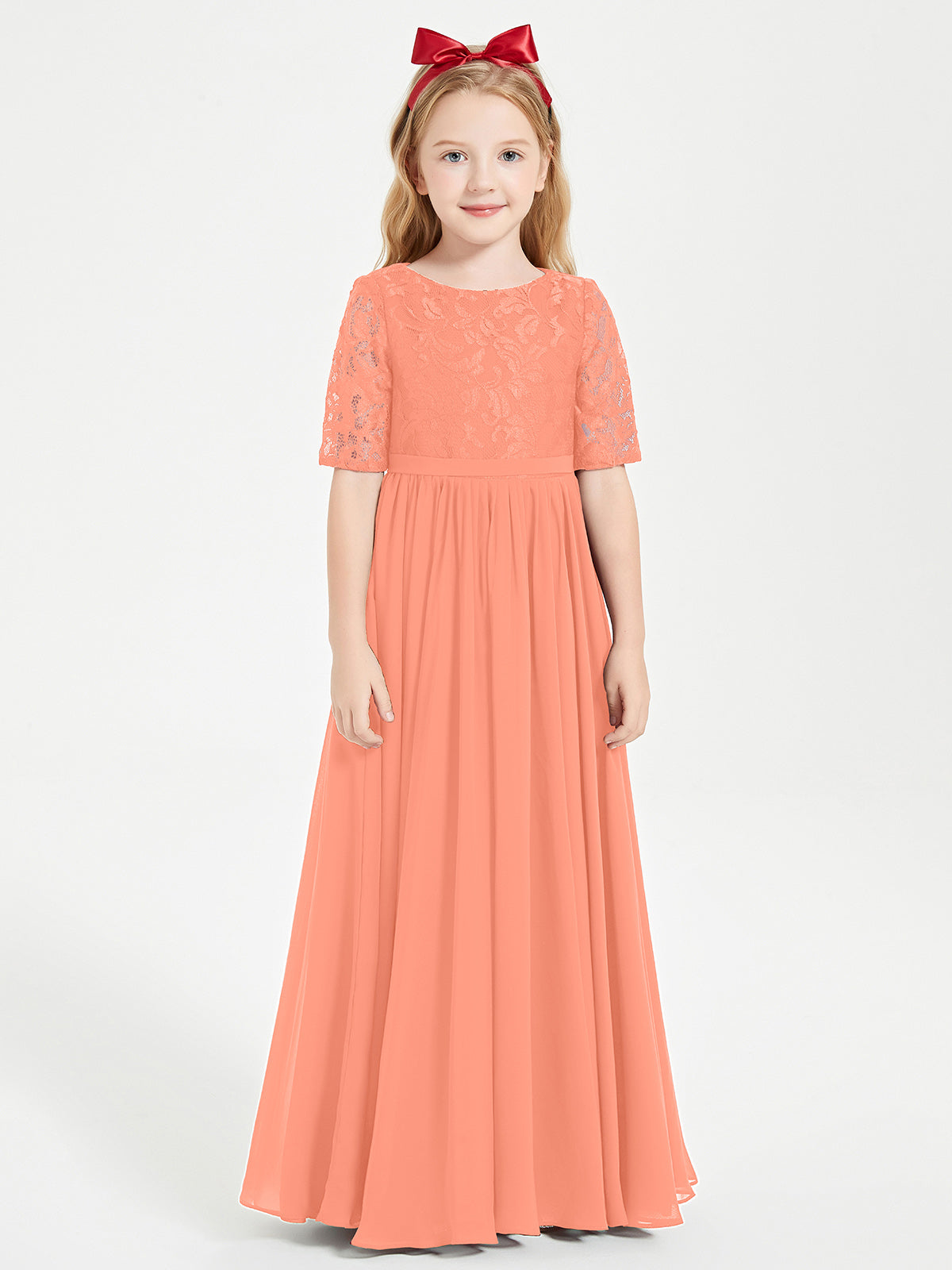 Lace Top Half Sleeved Junior Bridesmaids Dresses Sunset